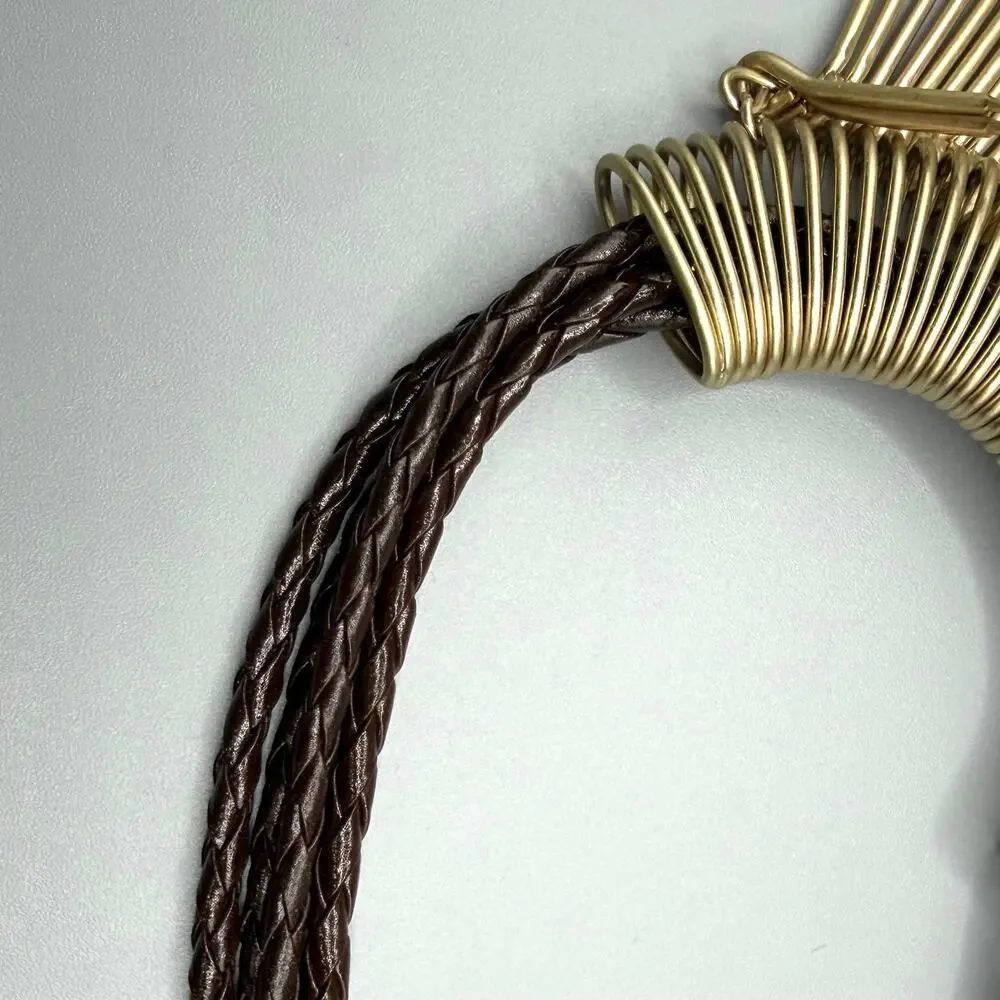 Chico’s Gold Fringe Bib Statement Necklace | Brown Braided Cord | NWOT